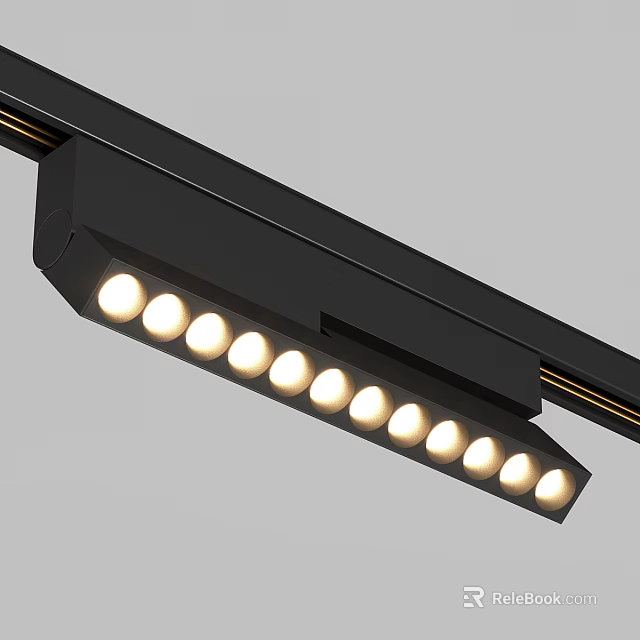 Black Linear Track Light With Multiple LED Bulbs Modern Design Ceiling Mounted 3d model 