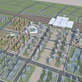 Modern Aerial Planning of Urban Layout with Mixed Buildings Transportation Hubs and Green Areas