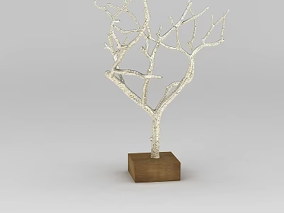 Sturdy Locker With Silver Branch Decor And Brown Square Base On White Background 3d model
