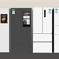 Modern Fridge Freezers in Various Styles Displayed Side by Side in a Row 3d model