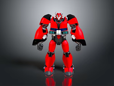 Red Mechanical Robot Character With Black White Armor And Standing Pose 3d model