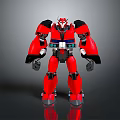 Red Mechanical Robot Character With Black White Armor And Standing Pose