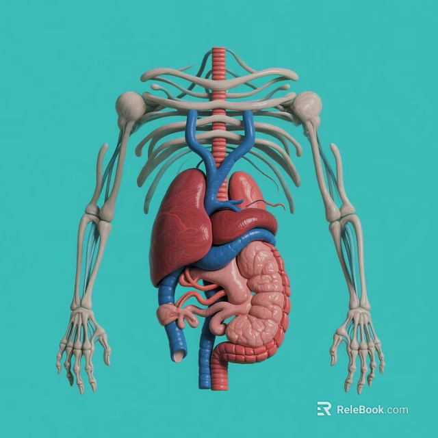 Human Skeleton Limbs And Internal Organs Anatomical 3D Illustration With Blue Background 3d model