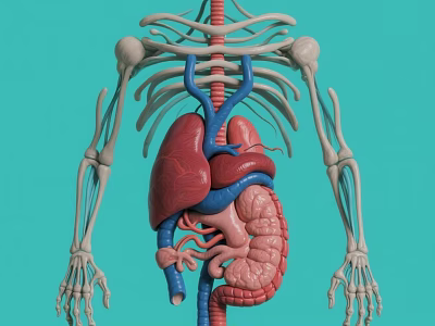 Human Skeleton Limbs And Internal Organs Anatomical 3D Illustration With Blue Background 3d model
