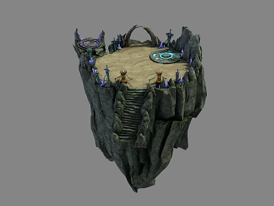 Cartoon Scene Floating Rock Platform With Circular Blue Magic Circle Characters Stone Stairs And Archway 3d model