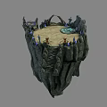 Cartoon Scene Floating Rock Platform With Circular Blue Magic Circle Characters Stone Stairs And Archway
