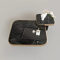 Luxury Black Marble Coffee Table With Golden Edges And Side Table With White Flowers