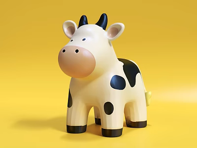 Cute Cow Shaped Doll With Black Spots And Yellow Tail On Yellow Background For Kids 3d model