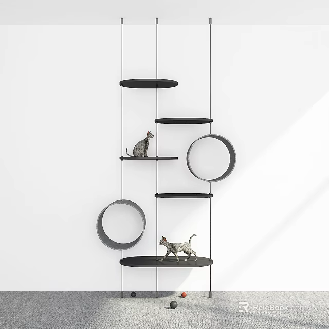 Modern Cat Tree with Multi Level Platforms Circular Structures and Cats 3d model