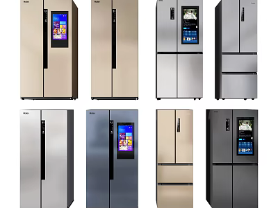 Stylish Refrigerators and Freezers with Various Designs Colors Door Styles and Digital Displays 3d model