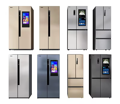 Stylish Refrigerators and Freezers with Various Designs Colors Door Styles and Digital Displays 3d model