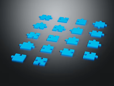 Blue Puzzle Pattern Furniture With Grid Arrangement On Dark Background Surface 3d model