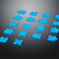 Blue Puzzle Pattern Furniture With Grid Arrangement On Dark Background Surface 3d model