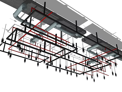 Ceiling Mounted Pipes Installation with Metal Brackets and Multiple Lines 3d model