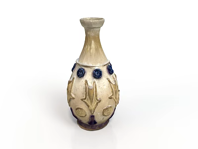 Intricately Carved Ceramic Vase With Beige Body Blue Circular Decorations And Detailed Patterns 3d model