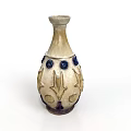 Intricately Carved Ceramic Vase With Beige Body Blue Circular Decorations And Detailed Patterns