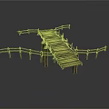 Wooden Bridge Structure With Railings Plank Walkway And Support Pillars