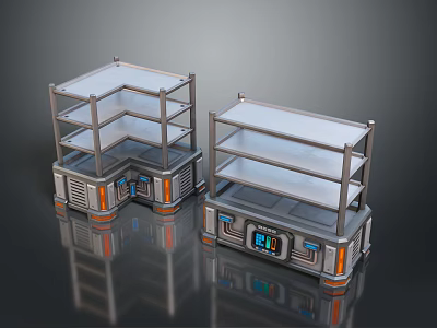 Modern Metal Shelving Units With Multiple Shelves Control Panel Digital Display And Orange Accents 3d model