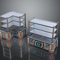 Modern Metal Shelving Units With Multiple Shelves Control Panel Digital Display And Orange Accents