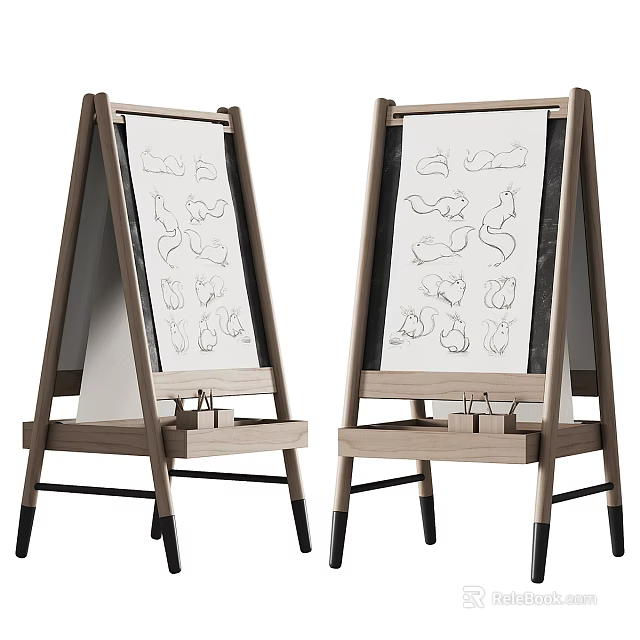 Wooden Art Easels With Drawing Boards And Sketch Tool Storage Compartments 3d model 