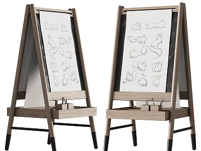 Wooden Art Easels With Drawing Boards And Sketch Tool Storage Compartments 3d model