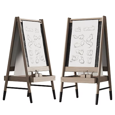 Wooden Art Easels With Drawing Boards And Sketch Tool Storage Compartments 3d model