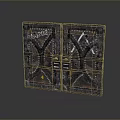 1202 Numbered Weathered Metal Double Doors With Decorative Industrial Design