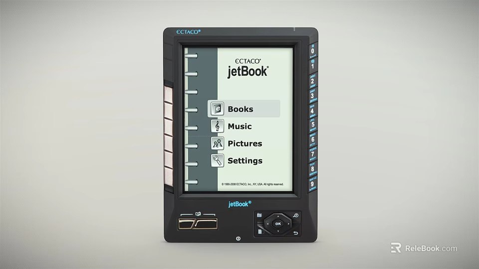 JetBook Digital Multimedia Device With Books Music Pictures Settings On Display Screen 3d model 