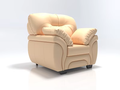 Comfortable Beige Leather Single Chair With Plush Armrests And Soft Backrest 3d model