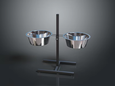 Stainless Steel Double Pet Feeding Bowls With Black Stand Design 3d model