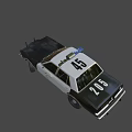 Classic Black And White Police Car With Red Blue Lights And Front Push Bumper