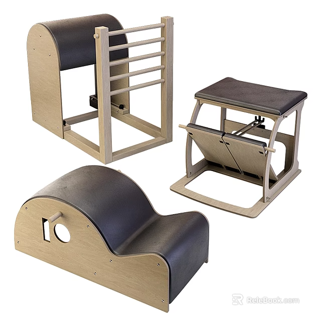Pilates Fitness Equipment With Wooden Frame And Black Padded Surfaces For Training 3d model 