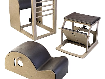 Pilates Fitness Equipment With Wooden Frame And Black Padded Surfaces For Training 3d model