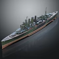 Detailed Military Warship Model Exterior With Deck Turrets Hull And Smokestack Details