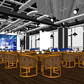 Modern Bar Interior Design With Round Tables Chairs Lighting And Large Windows View 3d model
