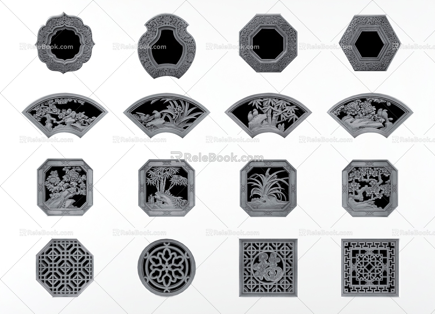 Chinese-style through-window new Chinese-style window grilles through-window hollow through-flower brick carving carved ancient building fence courtyard Soviet-style garden 3d model