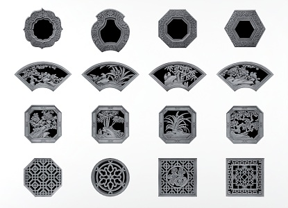 Chinese-style through-window new Chinese-style window grilles through-window hollow through-flower brick carving carved ancient building fence courtyard Soviet-style garden 3d model