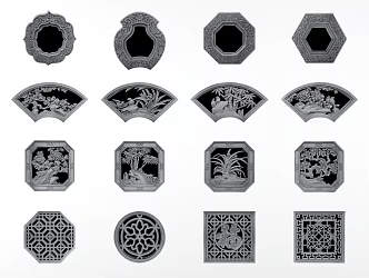 Chinese-style through-window new Chinese-style window grilles through-window hollow through-flower brick carving carved ancient building fence courtyard Soviet-style garden 3d model