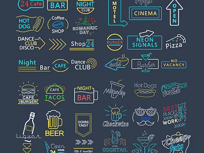Vibrant Colorful Decorative Lights With Neon Sign Elements For Night Bar Cinema 3d model