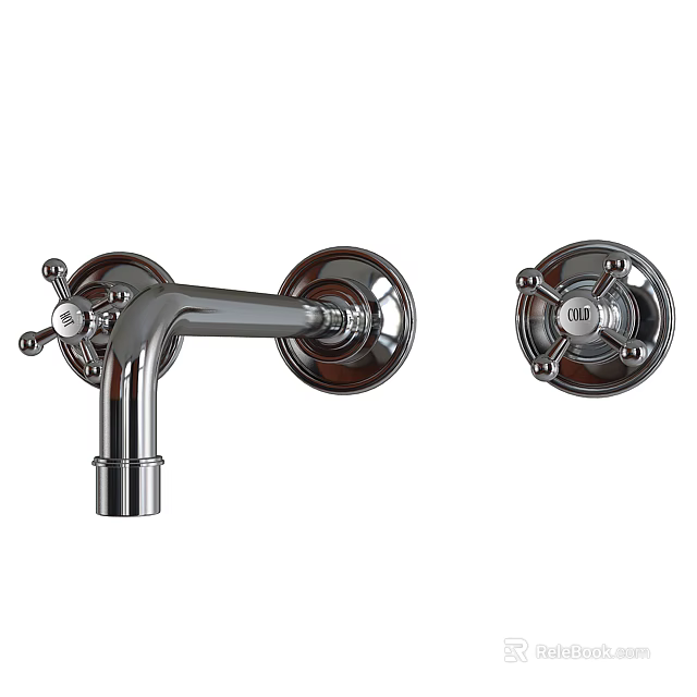 Vintage Wall Mounted Faucet Set With Handles 3d model