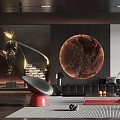 Modern Luxury Living Room Interior With Black Sofa Circular Art Red Coffee Table Floor Lamp Green Plant