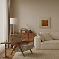 Warm Living Room Leisure Chair With Wooden Frame Woven Design And Beige Sofa