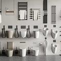 Various Toilet Designs Collection With Bathroom Accessories Towel Racks And Shelves
