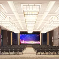 Spacious Modern Conference Room Interior With Arranged Chairs Large Screen And Chandeliers
