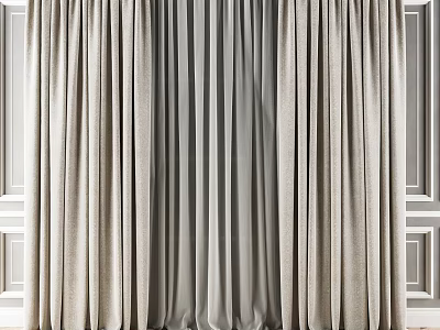 Elegant Neutral Tone Velvet Curtains With Floor Length Drapery And Decorative Wall Moldings 3d model