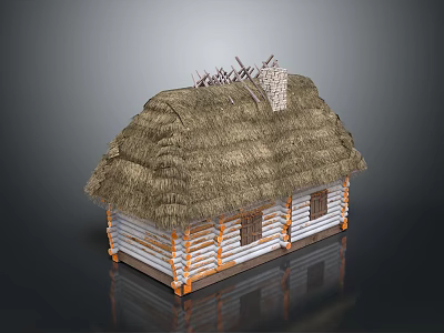 Traditional Wooden House Architecture With Thatched Roof Log Walls And Small Windows 3d model