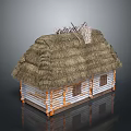 Traditional Wooden House Architecture With Thatched Roof Log Walls And Small Windows