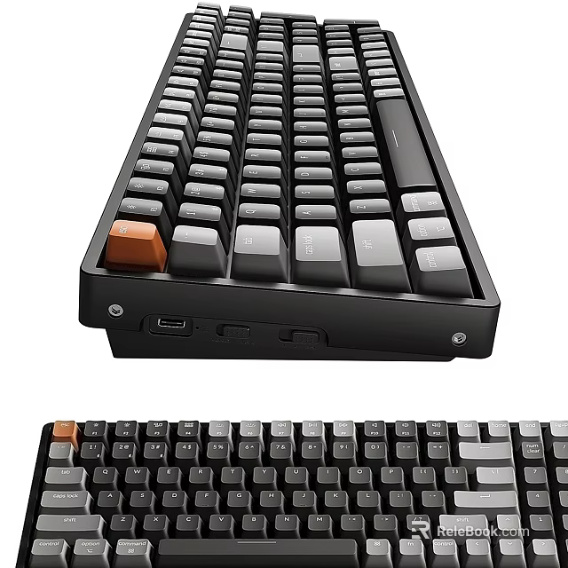 Professional Mechanical Keyboard with Orange Accent Key and USB Ports in Black Design 3d model 