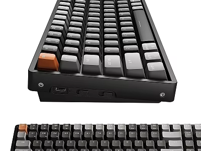 Professional Mechanical Keyboard with Orange Accent Key and USB Ports in Black Design 3d model