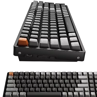 Professional Mechanical Keyboard with Orange Accent Key and USB Ports in Black Design 3d model
